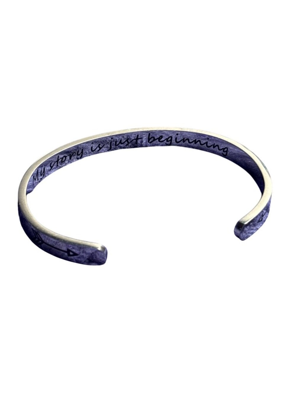 Silvertone Cuff Bracelet My Story is Just Beginning Arrows 7 inches